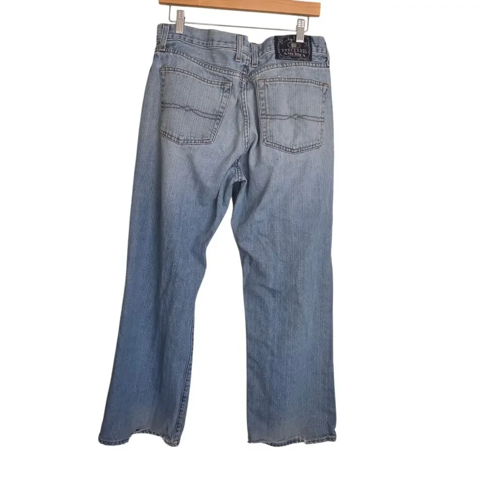 Lucky Brand Dungarees Sz 34 Short Classic Fit Distressed Light Blue Denim Jeans